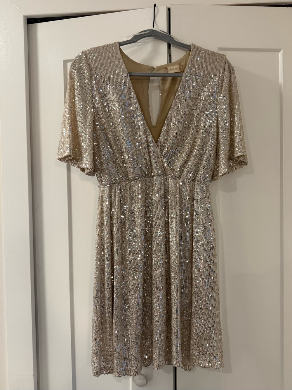 Altar'd State Champagne Sequin V-Neck Mini Dress